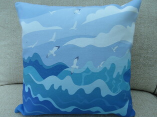 Image of seagull and waves cushion cover
